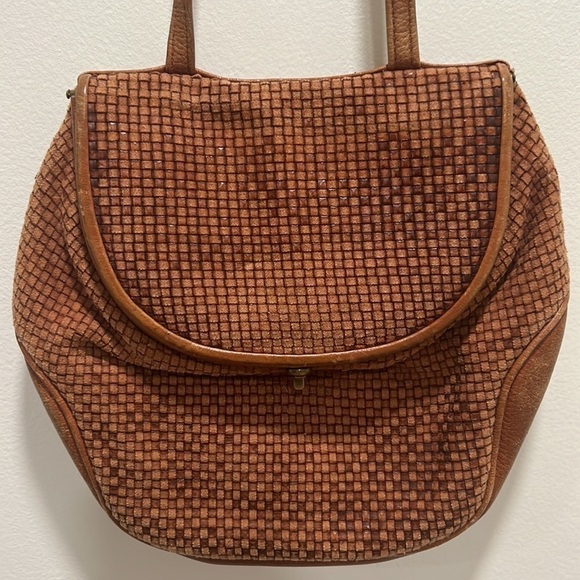 VINTAGE Ellen Tracy Linda Allard Shoulder Bag Woven Leather Snap Closure - Picture 2 of 12